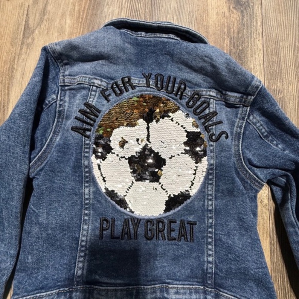 Streetwear H&M Denim Jacket Blue Sequin Soccer Ball Playwear